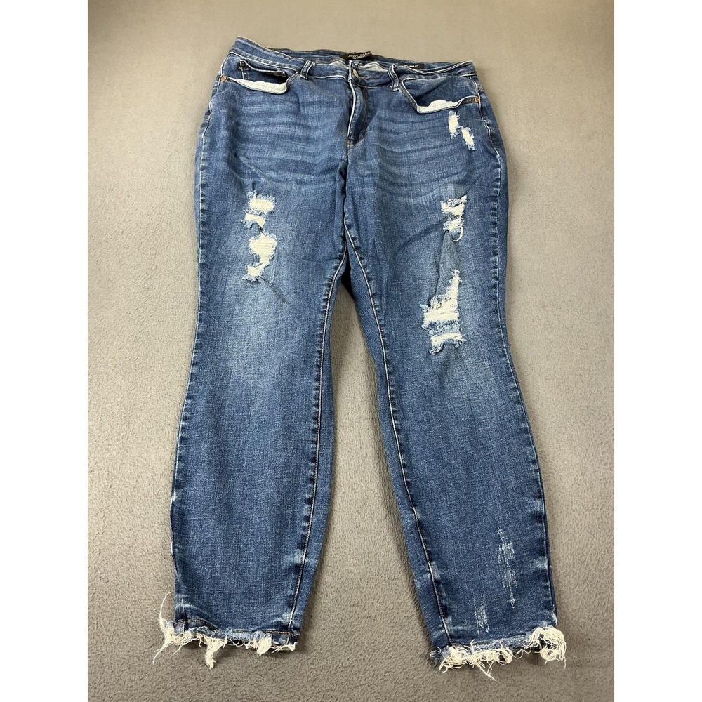 Judy Blue Jeans Womens 18W Blue Cropped Relaxed Distressed Fringe 27 Inseam